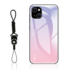 Coque Rebord Contour Silicone et Vitre Miroir Housse Etui Degrade Arc en Ciel M01 pour Apple iPhone 14 Plus Rose