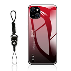 Coque Rebord Contour Silicone et Vitre Miroir Housse Etui Degrade Arc en Ciel M01 pour Apple iPhone 14 Plus Rouge