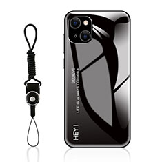 Coque Rebord Contour Silicone et Vitre Miroir Housse Etui Degrade Arc en Ciel M01 pour Apple iPhone 15 Plus Noir