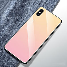 Coque Rebord Contour Silicone et Vitre Miroir Housse Etui Degrade Arc en Ciel M01 pour Apple iPhone Xs Max Rose