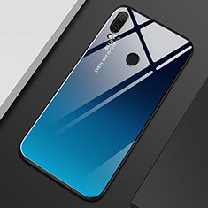 Coque Rebord Contour Silicone et Vitre Miroir Housse Etui Degrade Arc en Ciel M01 pour Huawei Y9 (2019) Bleu