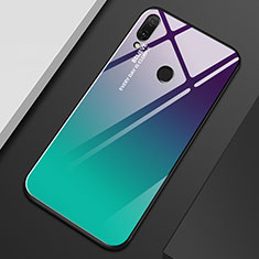 Coque Rebord Contour Silicone et Vitre Miroir Housse Etui Degrade Arc en Ciel M01 pour Huawei Y9 (2019) Cyan