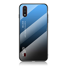 Coque Rebord Contour Silicone et Vitre Miroir Housse Etui Degrade Arc en Ciel M01 pour Samsung Galaxy A01 SM-A015 Bleu