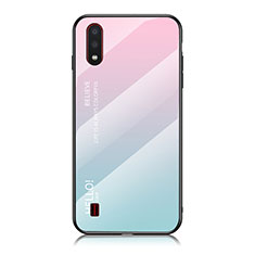 Coque Rebord Contour Silicone et Vitre Miroir Housse Etui Degrade Arc en Ciel M01 pour Samsung Galaxy A01 SM-A015 Cyan