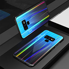 Coque Rebord Contour Silicone et Vitre Miroir Housse Etui Degrade Arc en Ciel M01 pour Samsung Galaxy Note 9 Bleu