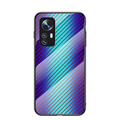 Coque Rebord Contour Silicone et Vitre Miroir Housse Etui Degrade Arc en Ciel M01 pour Xiaomi Mi 12S 5G Bleu