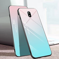 Coque Rebord Contour Silicone et Vitre Miroir Housse Etui Degrade Arc en Ciel M01 pour Xiaomi Redmi 8A Cyan