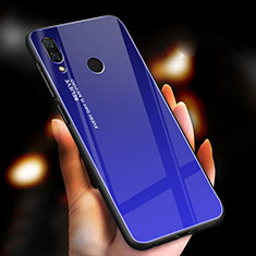 Coque Rebord Contour Silicone et Vitre Miroir Housse Etui Degrade Arc en Ciel M01 pour Xiaomi Redmi Note 7 Bleu