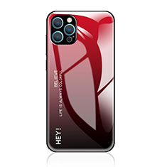 Coque Rebord Contour Silicone et Vitre Miroir Housse Etui Degrade Arc en Ciel pour Apple iPhone 13 Pro Max Rouge