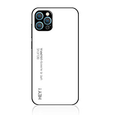 Coque Rebord Contour Silicone et Vitre Miroir Housse Etui Degrade Arc en Ciel pour Apple iPhone 14 Pro Blanc