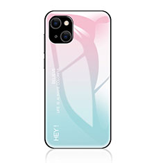 Coque Rebord Contour Silicone et Vitre Miroir Housse Etui Degrade Arc en Ciel pour Apple iPhone 15 Cyan