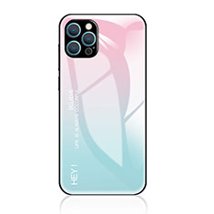 Coque Rebord Contour Silicone et Vitre Miroir Housse Etui Degrade Arc en Ciel pour Apple iPhone 15 Pro Cyan