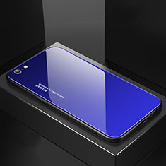 Coque Rebord Contour Silicone et Vitre Miroir Housse Etui Degrade Arc en Ciel pour Apple iPhone 6 Bleu