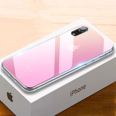 Coque Rebord Contour Silicone et Vitre Miroir Housse Etui Degrade Arc en Ciel pour Apple iPhone XR Rose