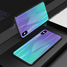 Coque Rebord Contour Silicone et Vitre Miroir Housse Etui Degrade Arc en Ciel pour Apple iPhone Xs Violet