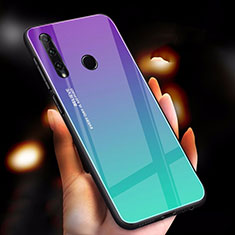 Coque Rebord Contour Silicone et Vitre Miroir Housse Etui Degrade Arc en Ciel pour Huawei Honor 20E Cyan