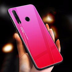 Coque Rebord Contour Silicone et Vitre Miroir Housse Etui Degrade Arc en Ciel pour Huawei Honor 20E Rose Rouge