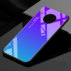 Coque Rebord Contour Silicone et Vitre Miroir Housse Etui Degrade Arc en Ciel pour Huawei Mate 30 Bleu