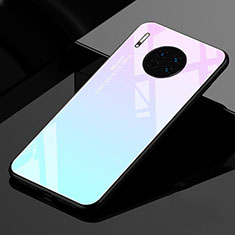 Coque Rebord Contour Silicone et Vitre Miroir Housse Etui Degrade Arc en Ciel pour Huawei Mate 30 Pro Cyan