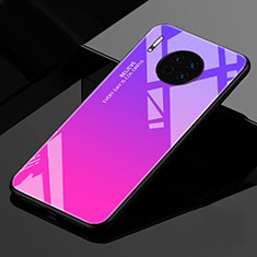 Coque Rebord Contour Silicone et Vitre Miroir Housse Etui Degrade Arc en Ciel pour Huawei Mate 30 Pro Rose Rouge