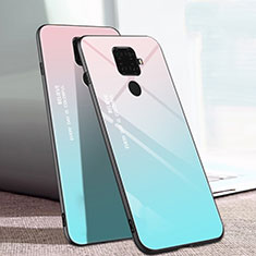 Coque Rebord Contour Silicone et Vitre Miroir Housse Etui Degrade Arc en Ciel pour Huawei Nova 5z Cyan