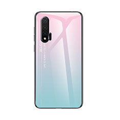 Coque Rebord Contour Silicone et Vitre Miroir Housse Etui Degrade Arc en Ciel pour Huawei Nova 6 Cyan