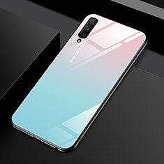Coque Rebord Contour Silicone et Vitre Miroir Housse Etui Degrade Arc en Ciel pour Huawei P Smart Pro (2019) Cyan