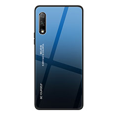 Coque Rebord Contour Silicone et Vitre Miroir Housse Etui Degrade Arc en Ciel pour Huawei P Smart Z (2019) Bleu