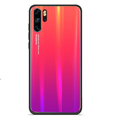 Coque Rebord Contour Silicone et Vitre Miroir Housse Etui Degrade Arc en Ciel pour Huawei P30 Pro Rouge