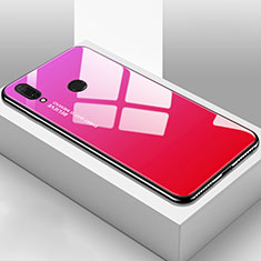 Coque Rebord Contour Silicone et Vitre Miroir Housse Etui Degrade Arc en Ciel pour Huawei Y9 (2019) Rose Rouge