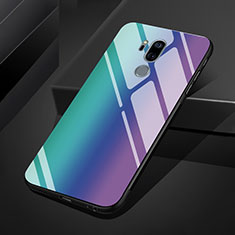 Coque Rebord Contour Silicone et Vitre Miroir Housse Etui Degrade Arc en Ciel pour LG G7 Bleu