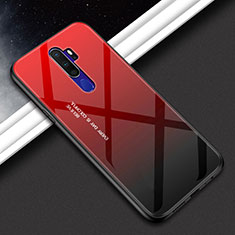 Coque Rebord Contour Silicone et Vitre Miroir Housse Etui Degrade Arc en Ciel pour Oppo A11 Rouge