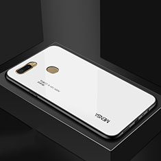 Coque Rebord Contour Silicone et Vitre Miroir Housse Etui Degrade Arc en Ciel pour Oppo A7 Blanc