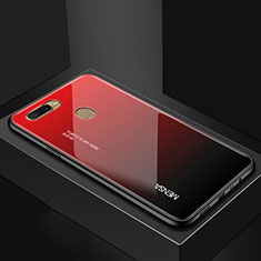 Coque Rebord Contour Silicone et Vitre Miroir Housse Etui Degrade Arc en Ciel pour Oppo A7 Rouge