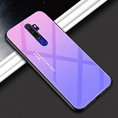 Coque Rebord Contour Silicone et Vitre Miroir Housse Etui Degrade Arc en Ciel pour Oppo A9 (2020) Violet