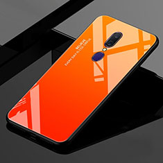 Coque Rebord Contour Silicone et Vitre Miroir Housse Etui Degrade Arc en Ciel pour Oppo A9 Orange