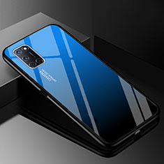 Coque Rebord Contour Silicone et Vitre Miroir Housse Etui Degrade Arc en Ciel pour Oppo A92 Bleu