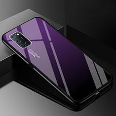 Coque Rebord Contour Silicone et Vitre Miroir Housse Etui Degrade Arc en Ciel pour Oppo A92 Violet