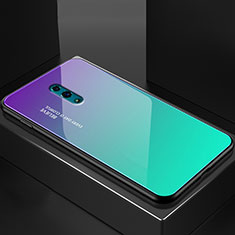 Coque Rebord Contour Silicone et Vitre Miroir Housse Etui Degrade Arc en Ciel pour Oppo Reno Cyan