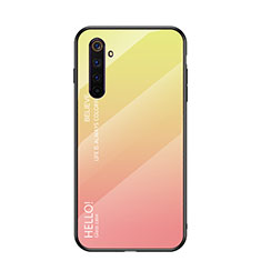 Coque Rebord Contour Silicone et Vitre Miroir Housse Etui Degrade Arc en Ciel pour Realme 6 Jaune