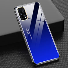 Coque Rebord Contour Silicone et Vitre Miroir Housse Etui Degrade Arc en Ciel pour Realme X7 Pro 5G Bleu