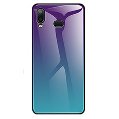 Coque Rebord Contour Silicone et Vitre Miroir Housse Etui Degrade Arc en Ciel pour Samsung Galaxy A6s Cyan