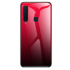 Coque Rebord Contour Silicone et Vitre Miroir Housse Etui Degrade Arc en Ciel pour Samsung Galaxy A9s Rouge