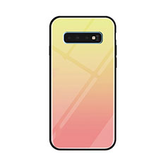 Coque Rebord Contour Silicone et Vitre Miroir Housse Etui Degrade Arc en Ciel pour Samsung Galaxy S10 Plus Jaune