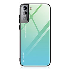 Coque Rebord Contour Silicone et Vitre Miroir Housse Etui Degrade Arc en Ciel pour Samsung Galaxy S21 Plus 5G Pastel Vert