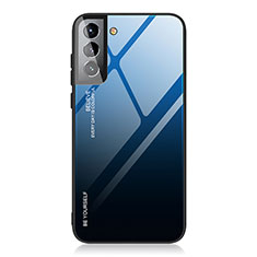 Coque Rebord Contour Silicone et Vitre Miroir Housse Etui Degrade Arc en Ciel pour Samsung Galaxy S22 Plus 5G Bleu