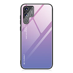 Coque Rebord Contour Silicone et Vitre Miroir Housse Etui Degrade Arc en Ciel pour Samsung Galaxy S22 Ultra 5G Violet Clair