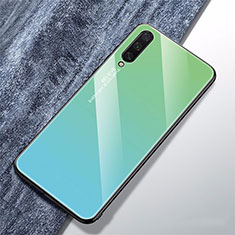 Coque Rebord Contour Silicone et Vitre Miroir Housse Etui Degrade Arc en Ciel pour Xiaomi Mi A3 Cyan