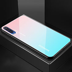 Coque Rebord Contour Silicone et Vitre Miroir Housse Etui Degrade Arc en Ciel pour Xiaomi Mi A3 Lite Cyan