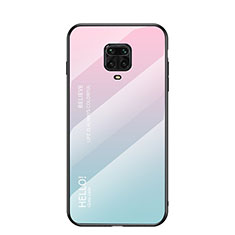 Coque Rebord Contour Silicone et Vitre Miroir Housse Etui Degrade Arc en Ciel pour Xiaomi Poco M2 Pro Cyan